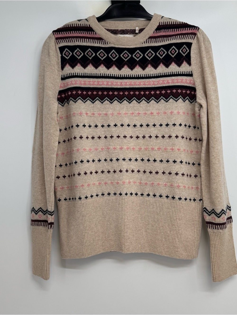 Barbour Womens Birch Knit Sweater US 6 Wool Blend Fair Isle Oatmeal - Picture 7 of 16